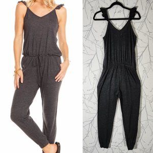 Chaser Heathered Black Flutter Cami Jumpsuit